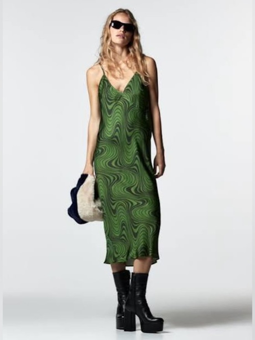 Zara Green and Black Swirl Maxi
Slip Dress Size Large